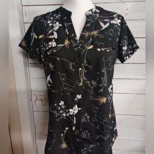 Soteer Womens Size Small Dark Cottagecore Floral Shirt Short Sleeve Button Front